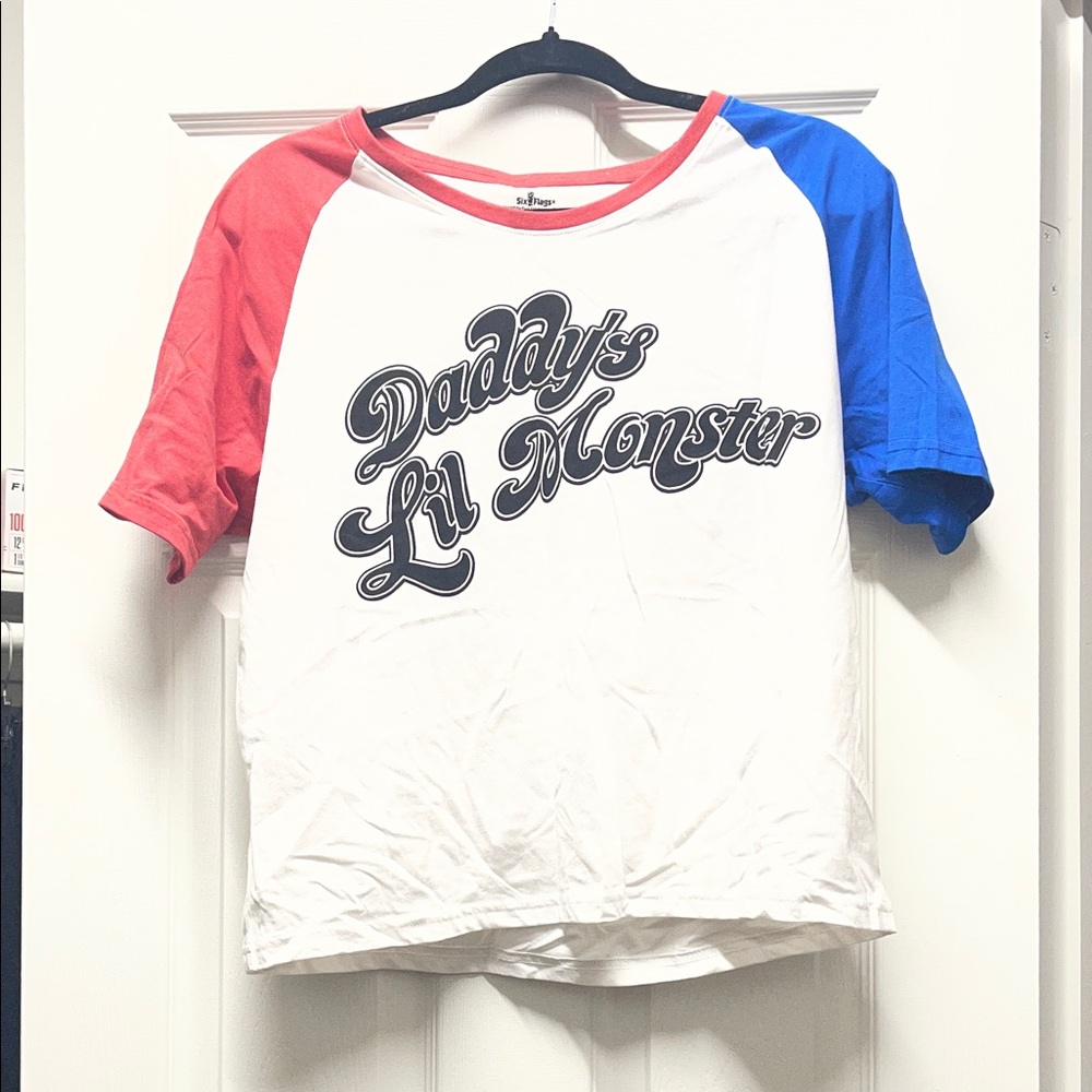 Daddy's Lil Monster Kids Raglan Tee - Red, Blue & White